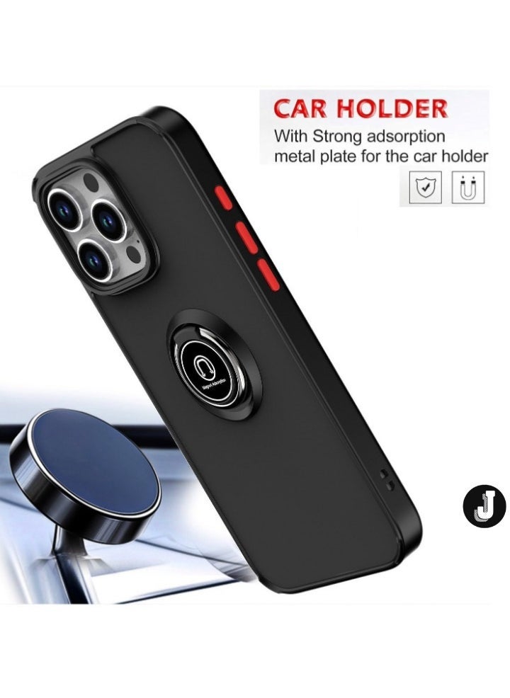 JAJEEK iPhone 16 Plus Case Cover – Black Matte Shockproof Bumper with Metal Ring Holder Kickstand & Car Magnetic Mount - Image 3
