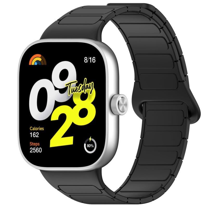 AWADUO متوافق مع ساعة ريدمي 4 / شياومي باند 8 برو - حزام معصم سيليكون مغناطيسي بديل مع إطلاق سريع (أسود) - Image 1