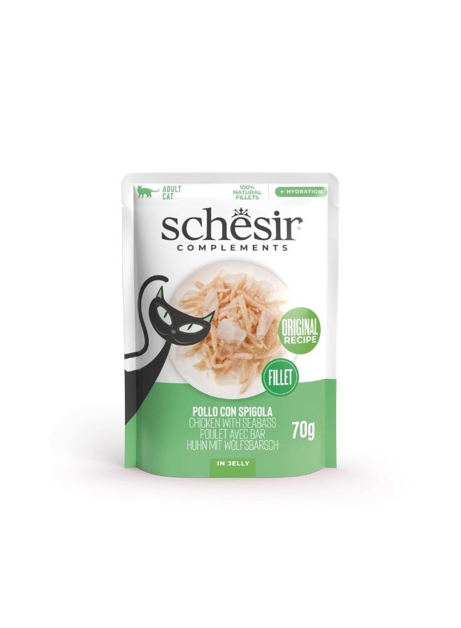 شيسر شيزر - عبوة من 12 طعامًا رطبًا للقطط في كيس جيلي - دجاج مع سمك القاروص 12 × 70 جم - Image 2