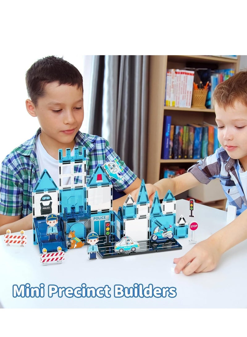 0TO1 TECH Magnetic Tiles Building Blocks, Police Theme Magnetic Tiles, Preschool Learning Building Set with Polices Car & Helicopter for Ages 3-8, Birthday Gift for Boys & Girls(42PCS) (Police Theme) - Image 2