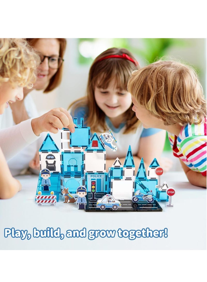 0TO1 TECH Magnetic Tiles Building Blocks, Police Theme Magnetic Tiles, Preschool Learning Building Set with Polices Car & Helicopter for Ages 3-8, Birthday Gift for Boys & Girls(42PCS) (Police Theme) - Image 3