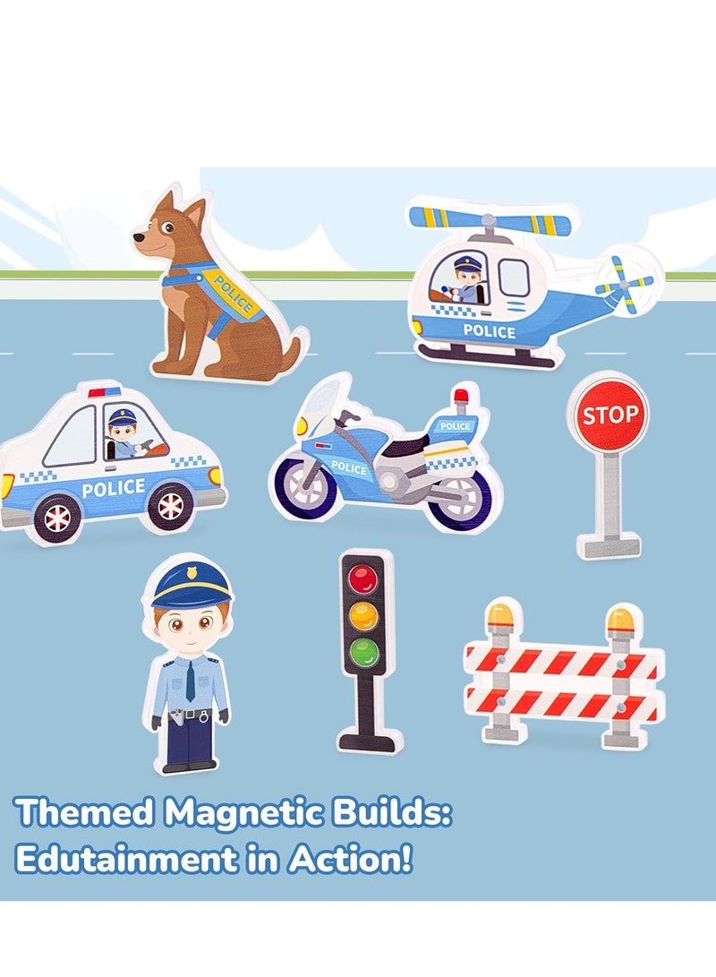0TO1 TECH Magnetic Tiles Building Blocks, Police Theme Magnetic Tiles, Preschool Learning Building Set with Polices Car & Helicopter for Ages 3-8, Birthday Gift for Boys & Girls(42PCS) (Police Theme) - Image 5