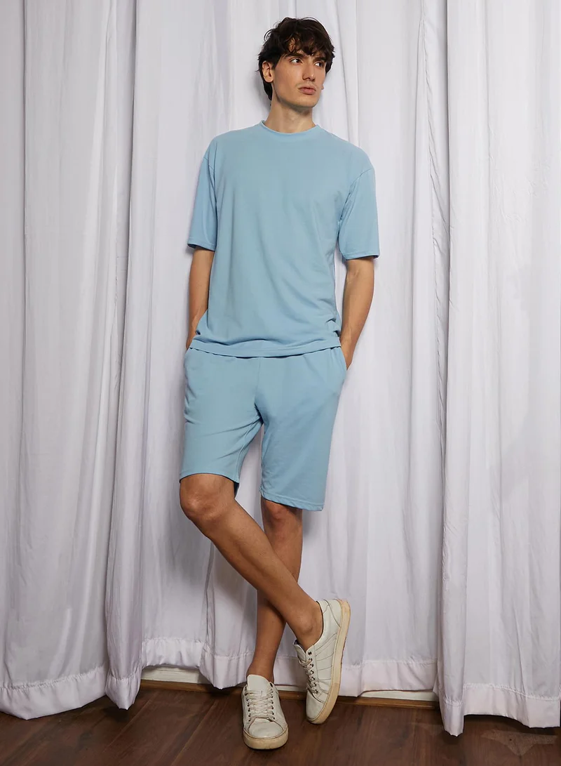 Campus Sutra Men's Powder Blue Solid Everyday Co-Ord set