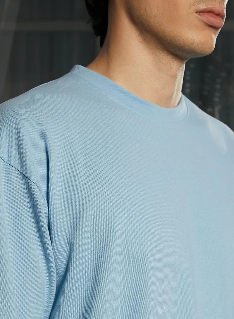 Campus Sutra Men's Powder Blue Solid Everyday Co-Ord set