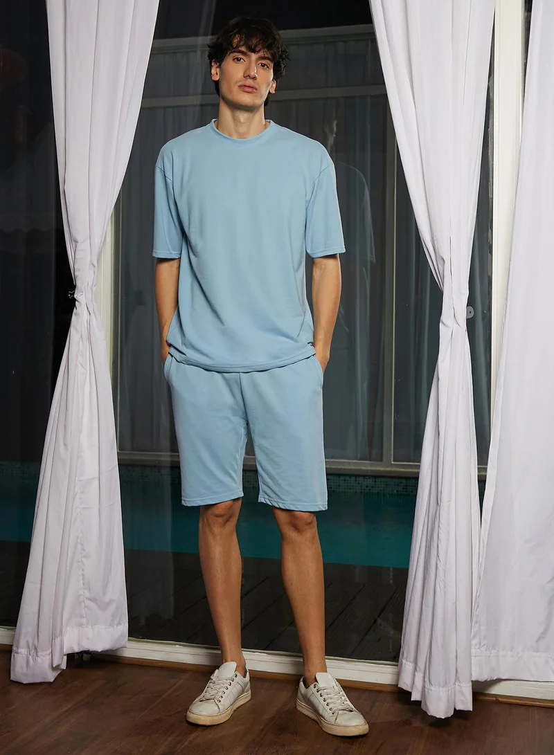 Campus Sutra Men's Powder Blue Solid Everyday Co-Ord set