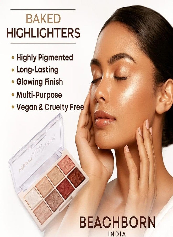 BEACHBORN INDIA Multicolor 8 Colour Highlighter Baked Palette Highly Pigmented and Blendable | Matte Finish | Perfect Makeup with Radiant, Buildable Shades 10.8g (BBI-02-04 SHADE NO.3, 10.8G) - Image 5