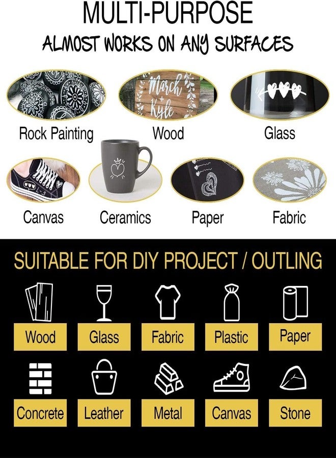 URBAN BOX قلم تحديد طلاء أكريليك دائم من أوربان بوكستا للرسم على الصخور، والحجر، والخشب، والقماش، والزجاج، والمعادن، والسيراميك، والإطارات، والكتابة على الجدران، والورق، والرسم، ومجموعات طلاء مائية للتظليل (أبيض) (عبوة من قطعتين). - Image 5