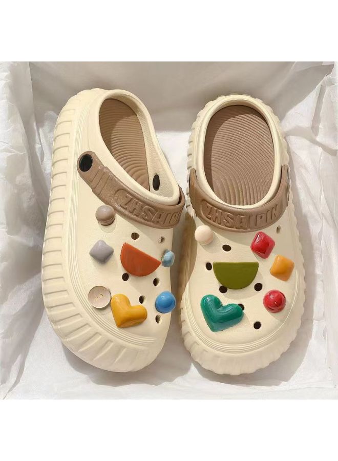 Women's Summer Girl's Heart Cute Seaside Outdoor Wear Non-slip Closed Toe Hole Shoes Soft Thick Bottom Increased Beach Sandals
