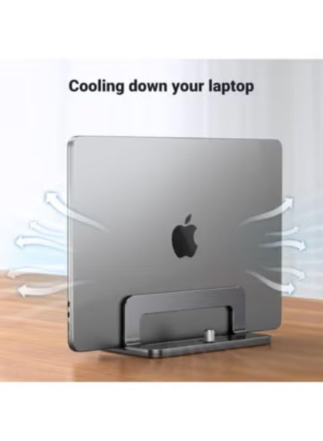 Aluminum Vertical Laptop Stand – Dual Dock Holder with Adjustable Width & Anti-Slip Base for MacBook, Surface, iPad & More - Image 2