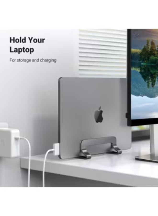 Aluminum Vertical Laptop Stand – Dual Dock Holder with Adjustable Width & Anti-Slip Base for MacBook, Surface, iPad & More - Image 4