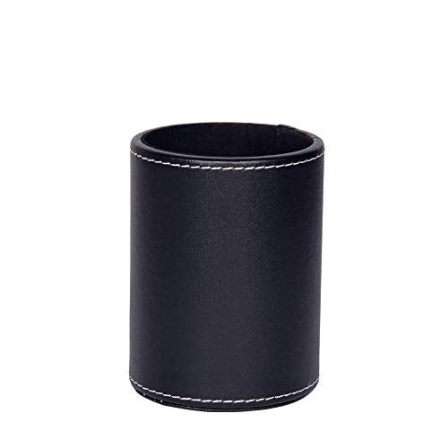 esowemsn 1PC Black PU Leather Round Pencil Pen Cup Holder Stand Desk Organizer Desktop Stationery Container Accessorires for Home, School, Office - Image 2
