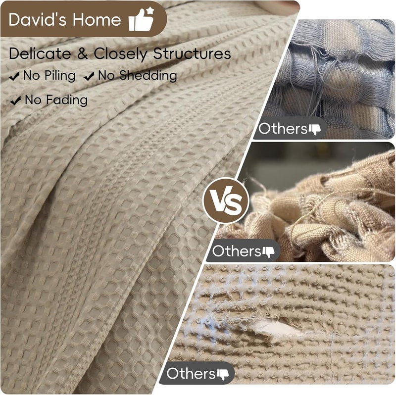 David's Home بطانية رمي نسيج الوافل المريحة للمنزل (127 سم × 152 سم) ، ناعمة للغاية وقابلة للتنفس وخفيفة الوزن وصديقة للبشرة لفصل الصيف، ديكور أنيق للغرفة للكنبة والسرير والسيارة والسفر، طبيعية - Image 3