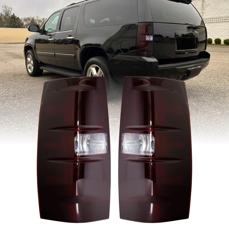 USR 0714 Suburban Tail Light Pair of Rear Tail Lamps Left Right Compatible with 20072014 Chevrolet Suburban and Chevy Tahoe SUV All Models DARK SMOKED RED TAIL LIGHTS WITH WIRE HARNESS