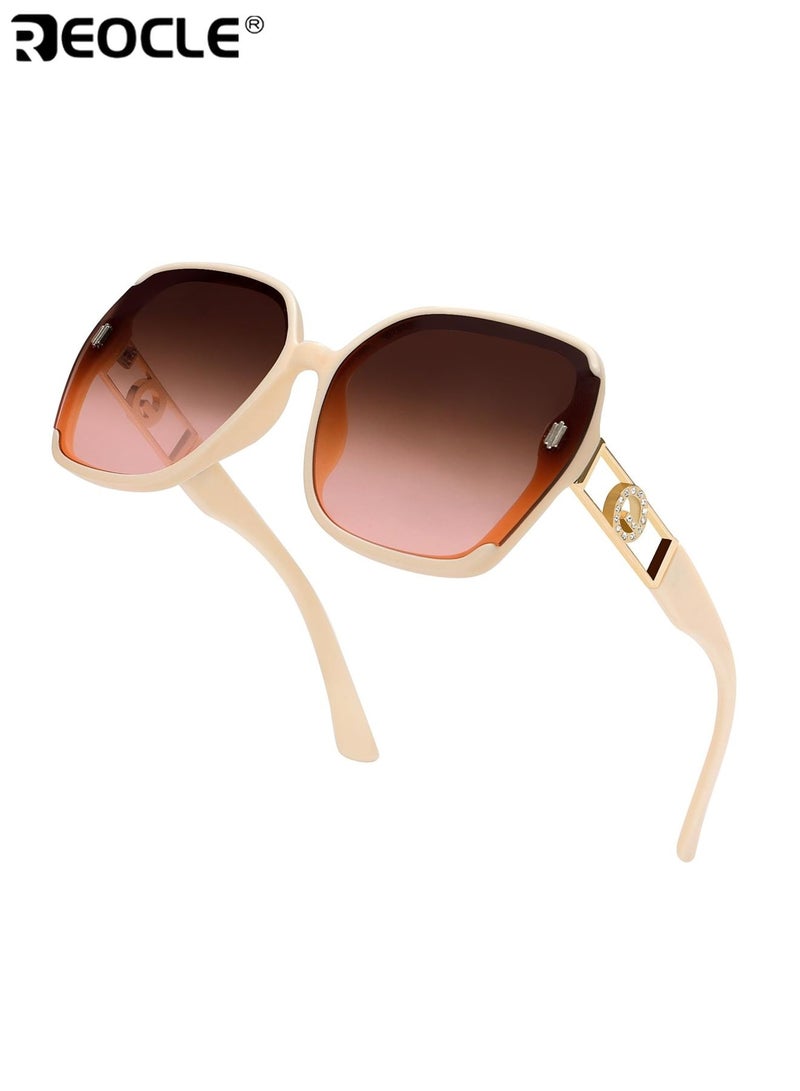 REOCLE Women's Classic Retro Rectangular Sunglasses Metal Hinge Ordinary Decorative Eyeglasses Anti Bright Light Durable Eyewear Perfect for All Occasions - Image 5