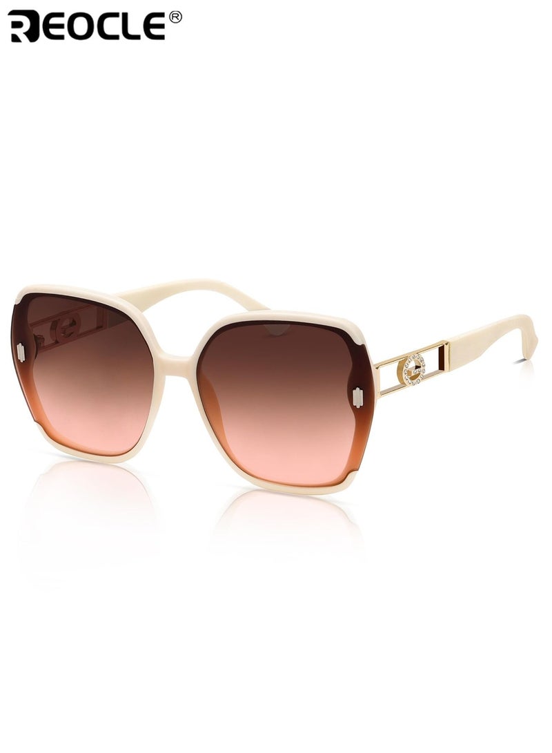 REOCLE Women's Classic Retro Rectangular Sunglasses Metal Hinge Ordinary Decorative Eyeglasses Anti Bright Light Durable Eyewear Perfect for All Occasions - Image 4