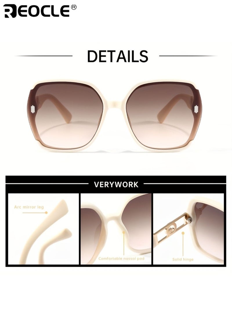 REOCLE Women's Classic Retro Rectangular Sunglasses Metal Hinge Ordinary Decorative Eyeglasses Anti Bright Light Durable Eyewear Perfect for All Occasions - Image 3