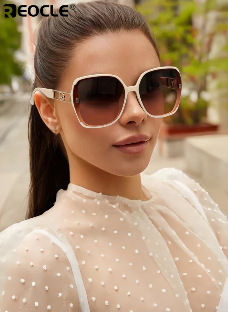 REOCLE Women's Classic Retro Rectangular Sunglasses Metal Hinge Ordinary Decorative Eyeglasses Anti Bright Light Durable Eyewear Perfect for All Occasions - Image 2