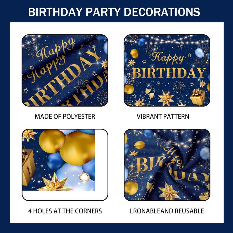 jenlion Blue and Gold Happy Birthday Decorations for Men,Birthday Banner, 70pcs Balloons, Backdrop,Balloon Arch Supplies for Boy - Image 4