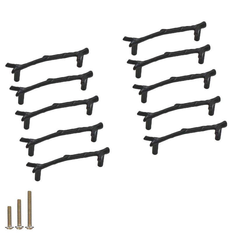 ESreake 10pcs Vintage Tree Twig Branch Cabinet Knobs PullsZinc Alloy Drawer Pull Handles for Farmhouse Cabin Mountain House Kitchen Cupboard Dresser Hole Distance 38 10 Pack Black