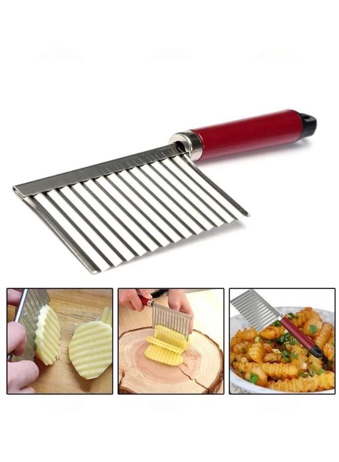 Vegetable and Fruit Wavy Crinkle Cutting Tool Serrator Salad Chopping Knife French Fry Slicer, Steel Wave Blade Cutter Chops - Image 2