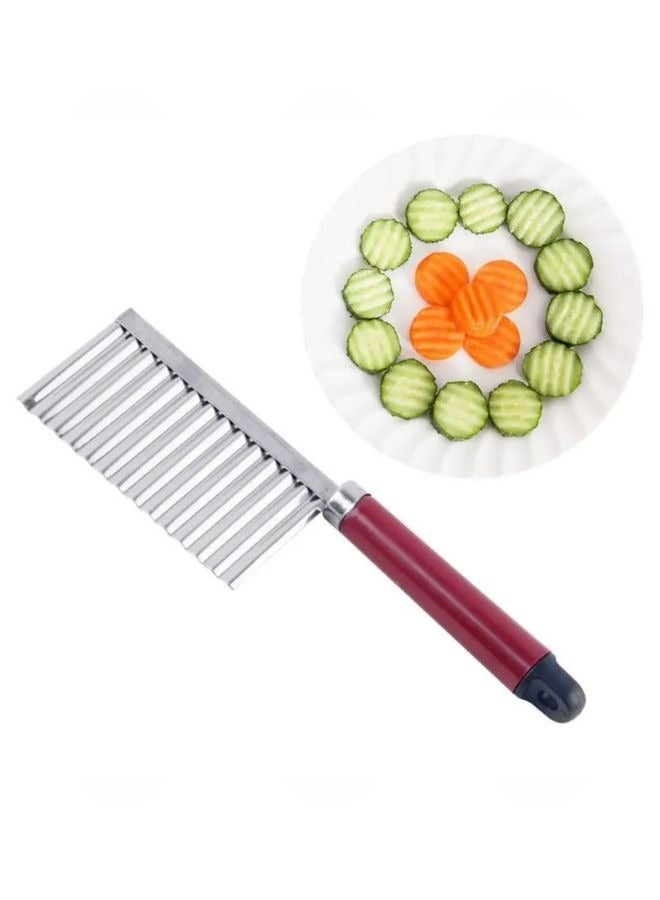 Vegetable and Fruit Wavy Crinkle Cutting Tool Serrator Salad Chopping Knife French Fry Slicer, Steel Wave Blade Cutter Chops - Image 3