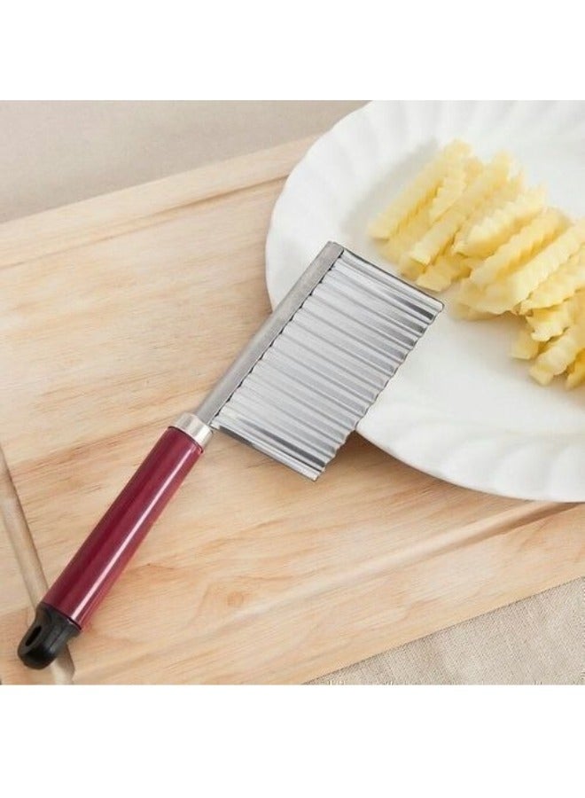 Vegetable and Fruit Wavy Crinkle Cutting Tool Serrator Salad Chopping Knife French Fry Slicer, Steel Wave Blade Cutter Chops - Image 1