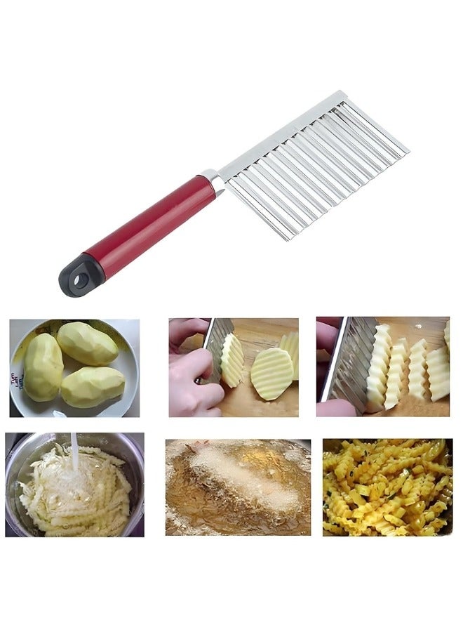 Vegetable and Fruit Wavy Crinkle Cutting Tool Serrator Salad Chopping Knife French Fry Slicer, Steel Wave Blade Cutter Chops - Image 4