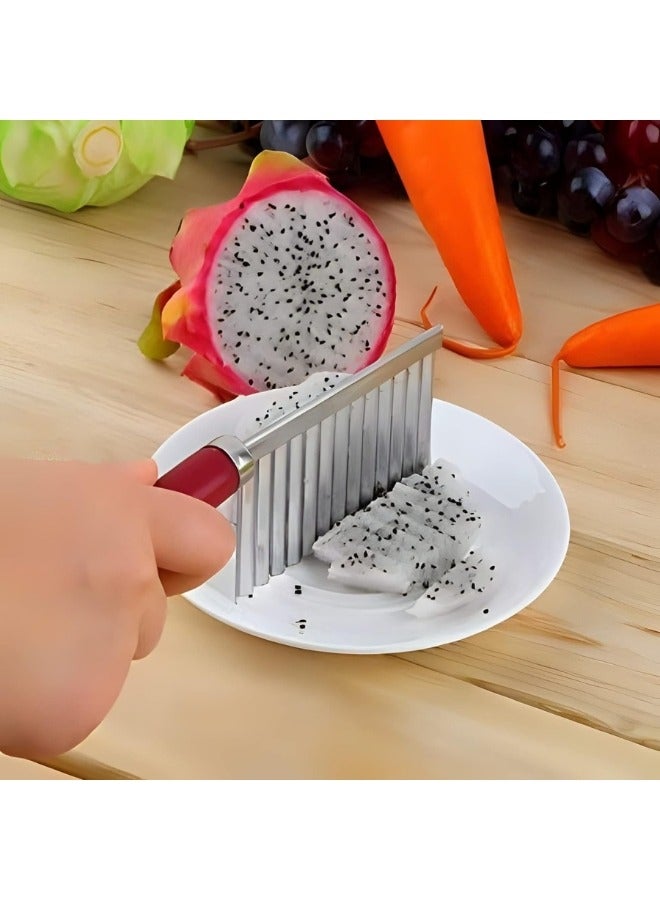 Vegetable and Fruit Wavy Crinkle Cutting Tool Serrator Salad Chopping Knife French Fry Slicer, Steel Wave Blade Cutter Chops - Image 5