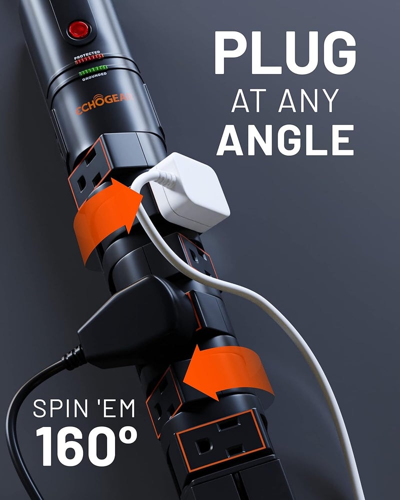 ECHOGEAR VoltSpin Surge Protector Power Strip with Rotating Outlets, Flat Plug, Long Cord, & Mounting Holes - Power Strip with Heavy Duty Surge Suppression Plus Built-in Cable Management - Image 5