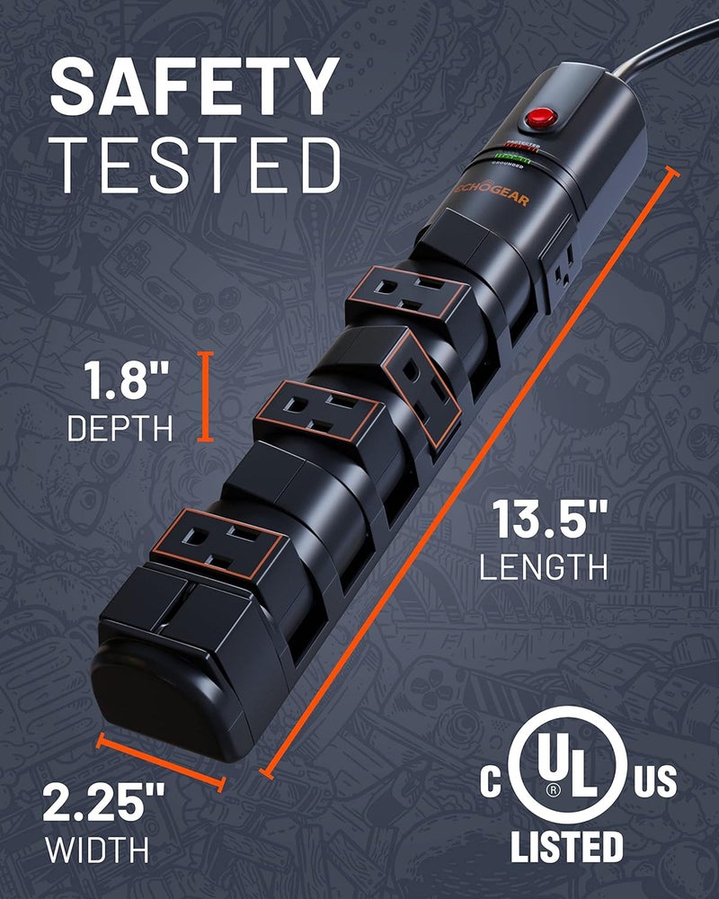 ECHOGEAR VoltSpin Surge Protector Power Strip with Rotating Outlets, Flat Plug, Long Cord, & Mounting Holes - Power Strip with Heavy Duty Surge Suppression Plus Built-in Cable Management - Image 4