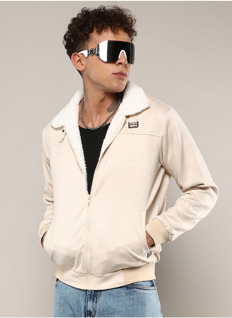 كامبوس سوترا Men's Off-White Fur-Lined Suede Bomber Jacket  - Image 3