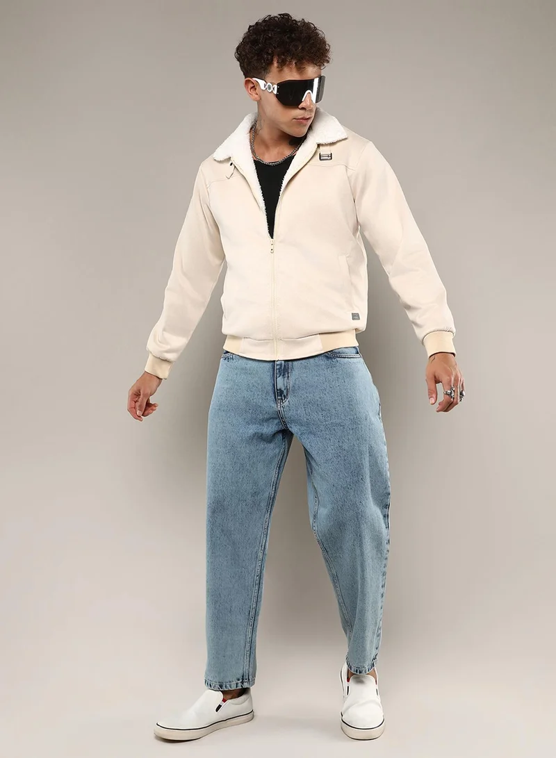 كامبوس سوترا Men's Off-White Fur-Lined Suede Bomber Jacket