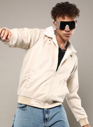 Men's Off-White Fur-Lined Suede Bomber Jacket - pzsku/Z54322D0458B2F52DA96BZ/45/1747033807/4383ff8d-f53c-419d-80e0-2076429762e3