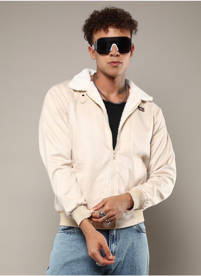 كامبوس سوترا Men's Off-White Fur-Lined Suede Bomber Jacket  - Image 2
