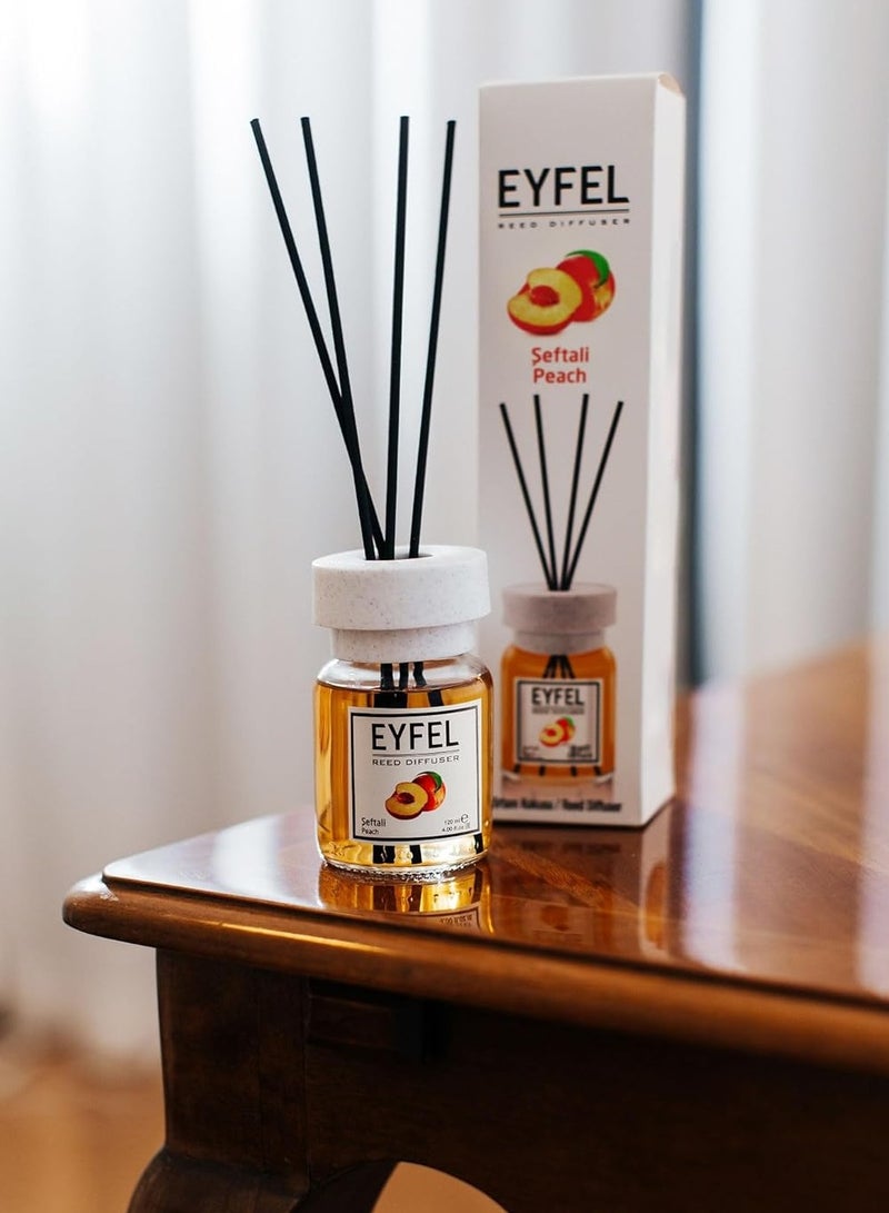 EYFEL Eyfel Eau De Parfum REED DIFFUSER - PEACH 120ML Premium Long-Lasting Fragrance with Elegant Diffuser Sticks for  Living Room, Home, Bathrooms, Offices, Shops & Showrooms - Image 2