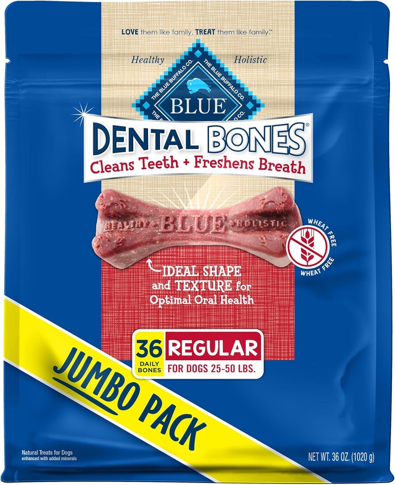 بلو بافلو حبوب مضغ طبية طبيعية عادية من Blue Buffalo Dental Bones، للكلاب (وزن 25-50 رطل)، عبوة سعة 36 أونصة - Image 1