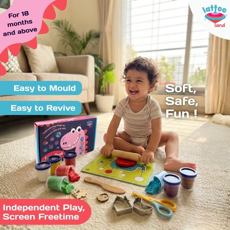 Lattooland Clay Dough Power Kit | Natural | Taste-safe, non-toxic, multi-sensory, soft dough activity play set for kids 18 months+ | 8 colors 7 Tools 3 Mats | Birthday Gift for 2 3 4 5 year boys girls - Image 3