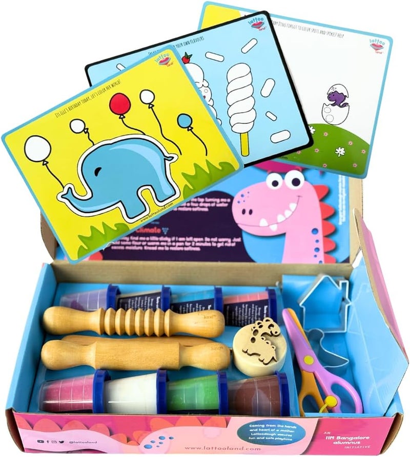 Lattooland Clay Dough Power Kit | Natural | Taste-safe, non-toxic, multi-sensory, soft dough activity play set for kids 18 months+ | 8 colors 7 Tools 3 Mats | Birthday Gift for 2 3 4 5 year boys girls - Image 4
