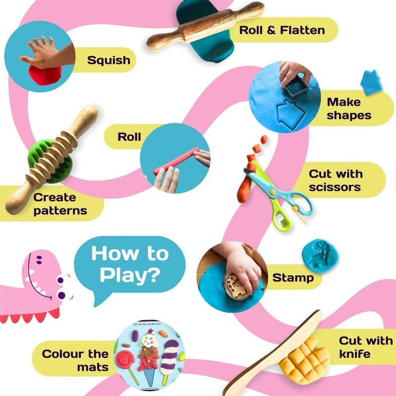 Lattooland Clay Dough Power Kit | Natural | Taste-safe, non-toxic, multi-sensory, soft dough activity play set for kids 18 months+ | 8 colors 7 Tools 3 Mats | Birthday Gift for 2 3 4 5 year boys girls - Image 5