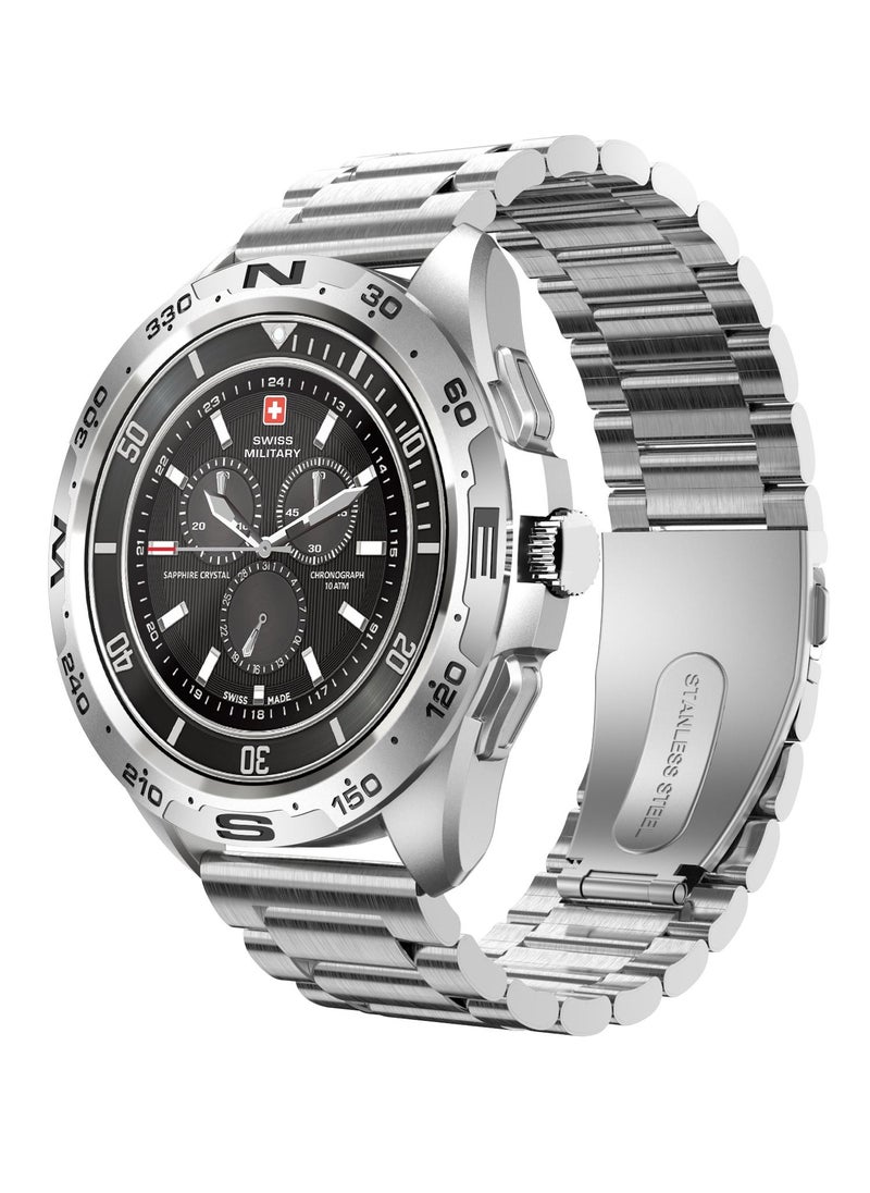 SWISS MILITARY - Swiss Military Dom Smartwatch:Call Features,Sports TrackingHeart Rate/Blood Pressure/Oxygen Level Monitoring, Magnetic Charging Base, 5-7 Days Battery Life Compatibility: iOS/Android - Silver - Image 1