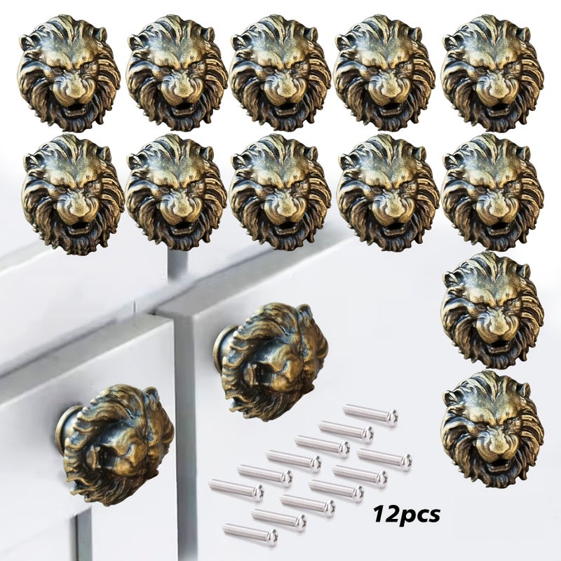 Vintage Style Lion Head Handles Set of 12 Antique Green Bronze for Cabinet Drawers - Image 1