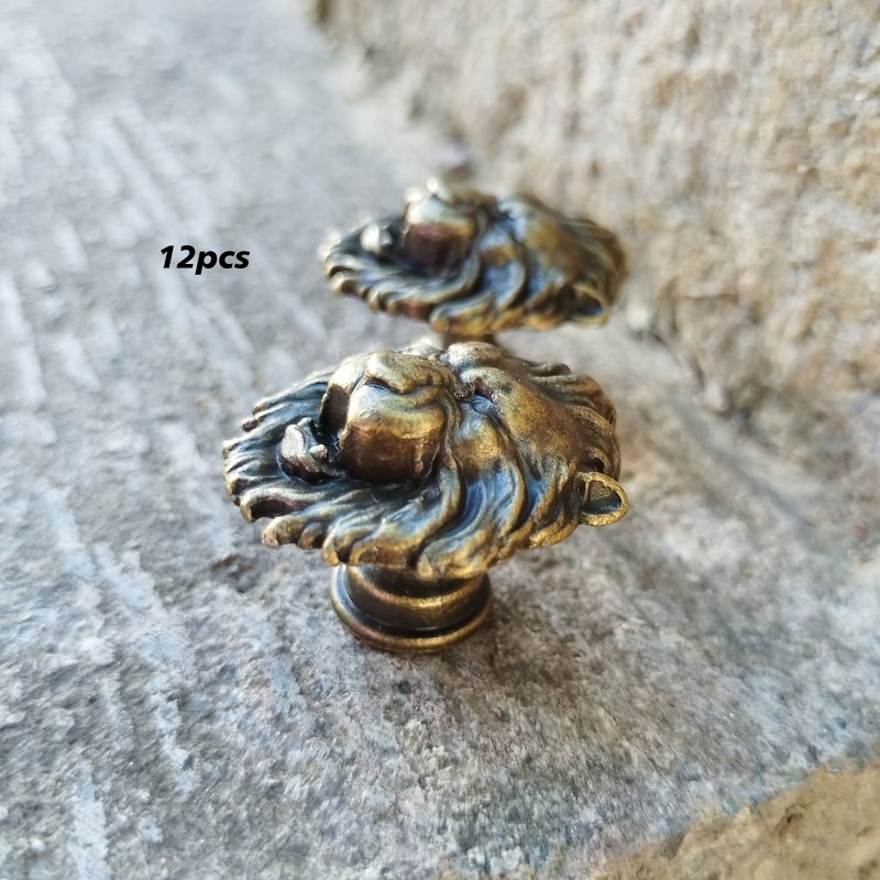 Vintage Style Lion Head Handles Set of 12 Antique Green Bronze for Cabinet Drawers - Image 4