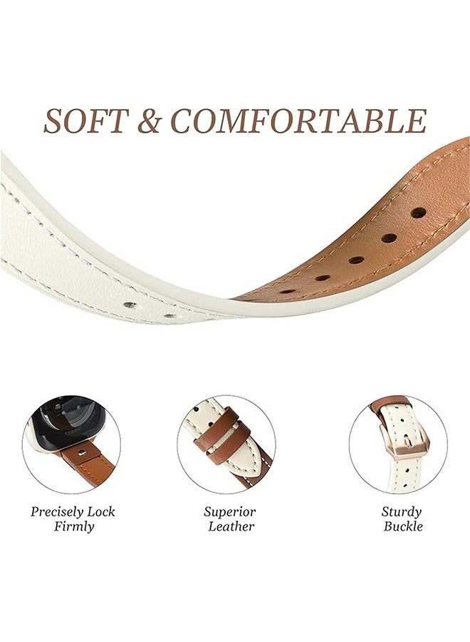 OLYSON Leather Band With Rose Charm Compatible with Apple Watch Bands for Women 38/40/41/42mm, New Fashion Top Genuine Leather Thin Slim Leather Strap for iWatch Series 10/9/8/7/6/5/4/3/2/1/SE/Ultra, Brown and White  - Image 3
