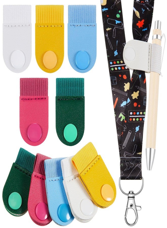 Sherr 10 Pcs Portable Pen Holder for Lanyard Anti Lost Pop on Pen Loop Holder for Neck Lanyard Clip for School Classroom Teachers Nurses Waiters Workers, Elastic Design, 5 Colors - Image 1
