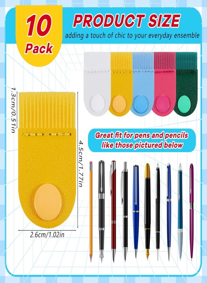 Sherr 10 Pcs Portable Pen Holder for Lanyard Anti Lost Pop on Pen Loop Holder for Neck Lanyard Clip for School Classroom Teachers Nurses Waiters Workers, Elastic Design, 5 Colors - Image 2