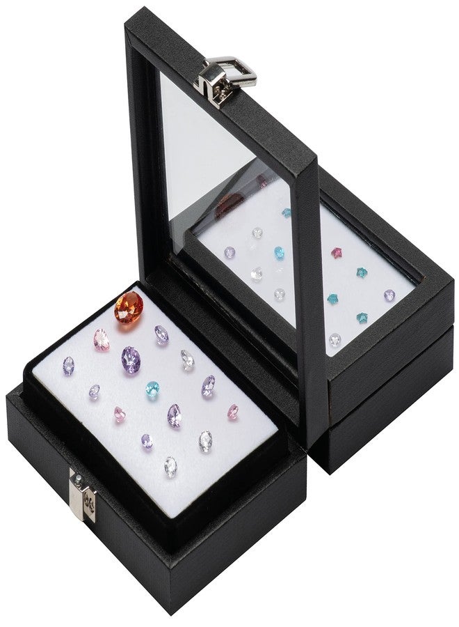 Giftop Jewelry Display Case Tempered Glass Top Lid Black Leatherette,Gemstone Display Case Jewelry Storage Box with Metal Clasp (Small) - Image 4