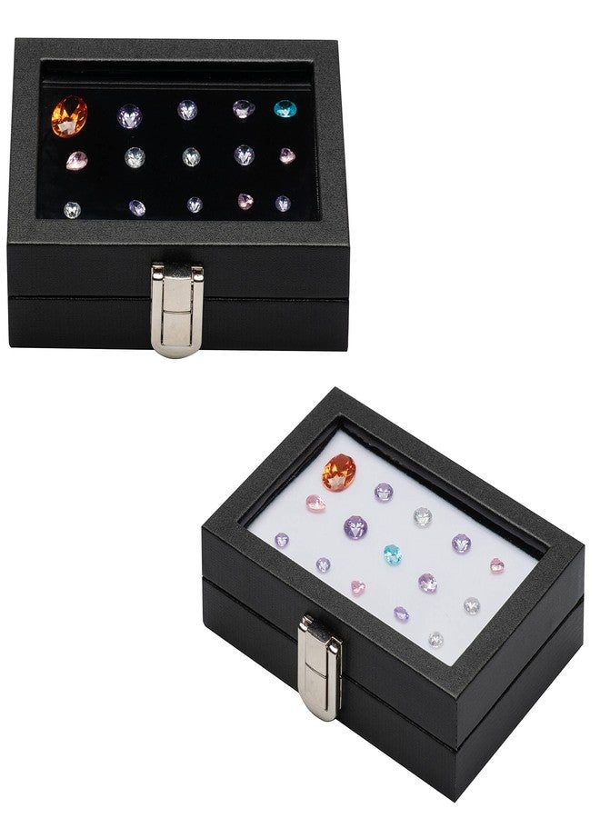 Giftop Jewelry Display Case Tempered Glass Top Lid Black Leatherette,Gemstone Display Case Jewelry Storage Box with Metal Clasp (Small) - Image 2