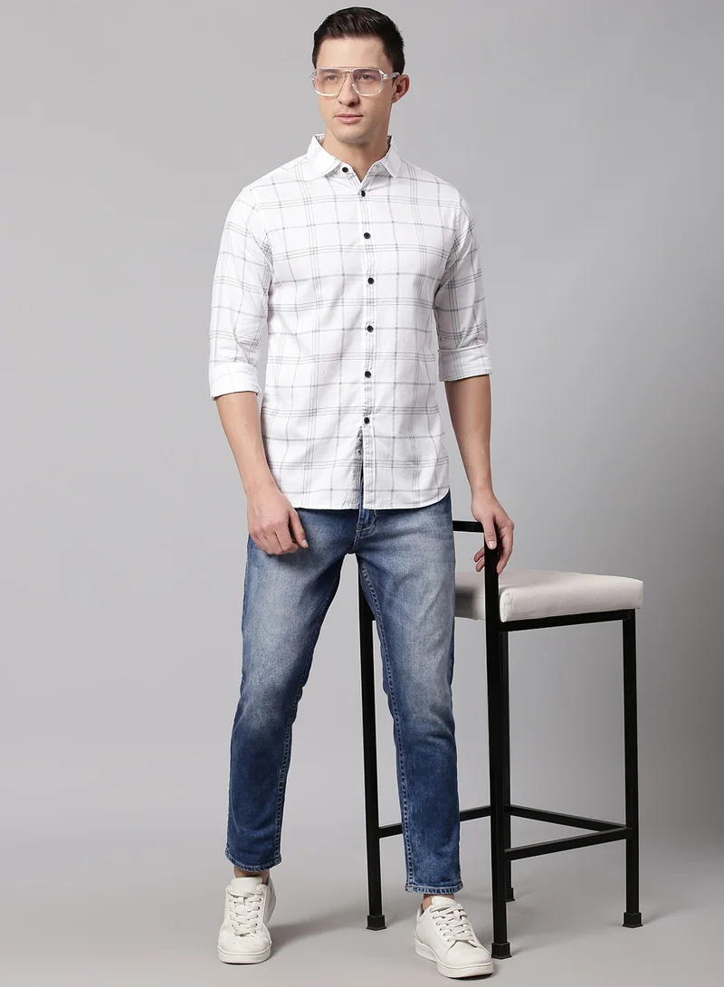 دينيس لينغو Slim Fit White Men's Solid Shirt, Spread Collar, Full Sleeves, 100% Cotton,