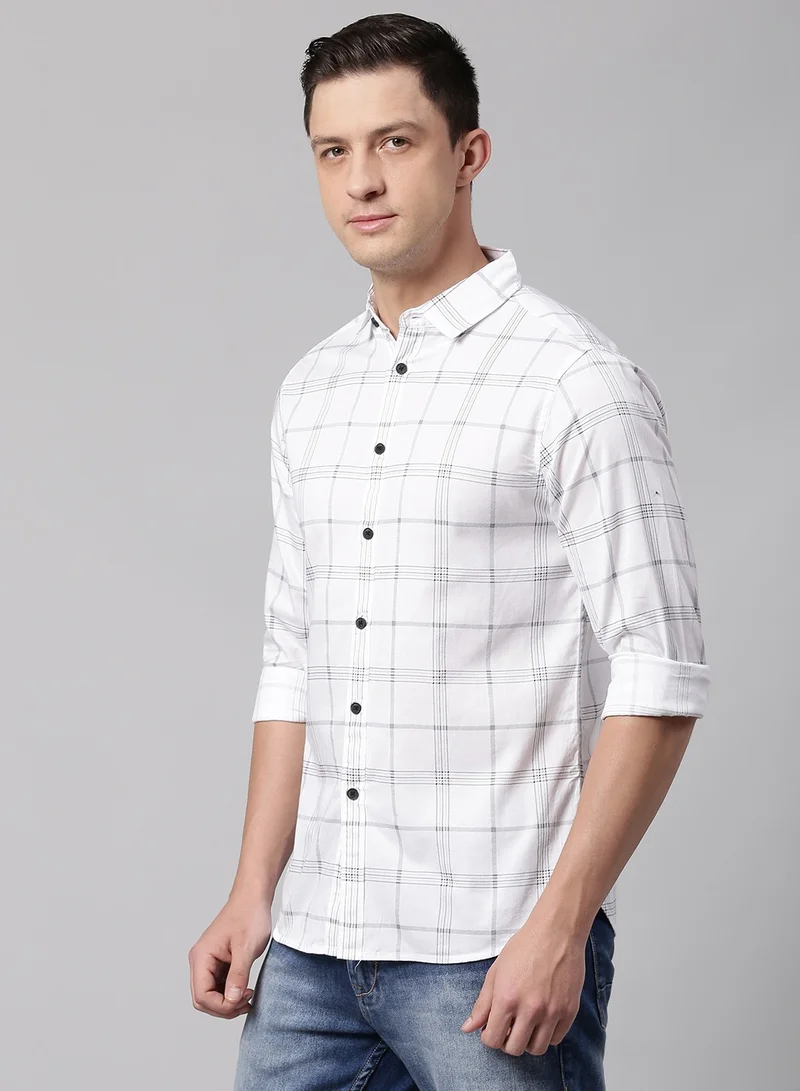 دينيس لينغو Slim Fit White Men's Solid Shirt, Spread Collar, Full Sleeves, 100% Cotton,