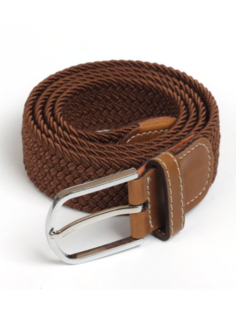 Loquat - 105-110cm Elastic Braided belt Needle Buckle Elastic Belt Casual Canvas Brown - Image 1